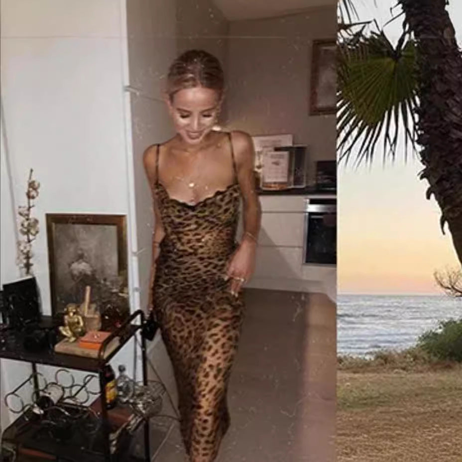 Dame Maxikjole lavet af høj kvalitet jersey med elegant leopardmønster og figursyet snit Stilla