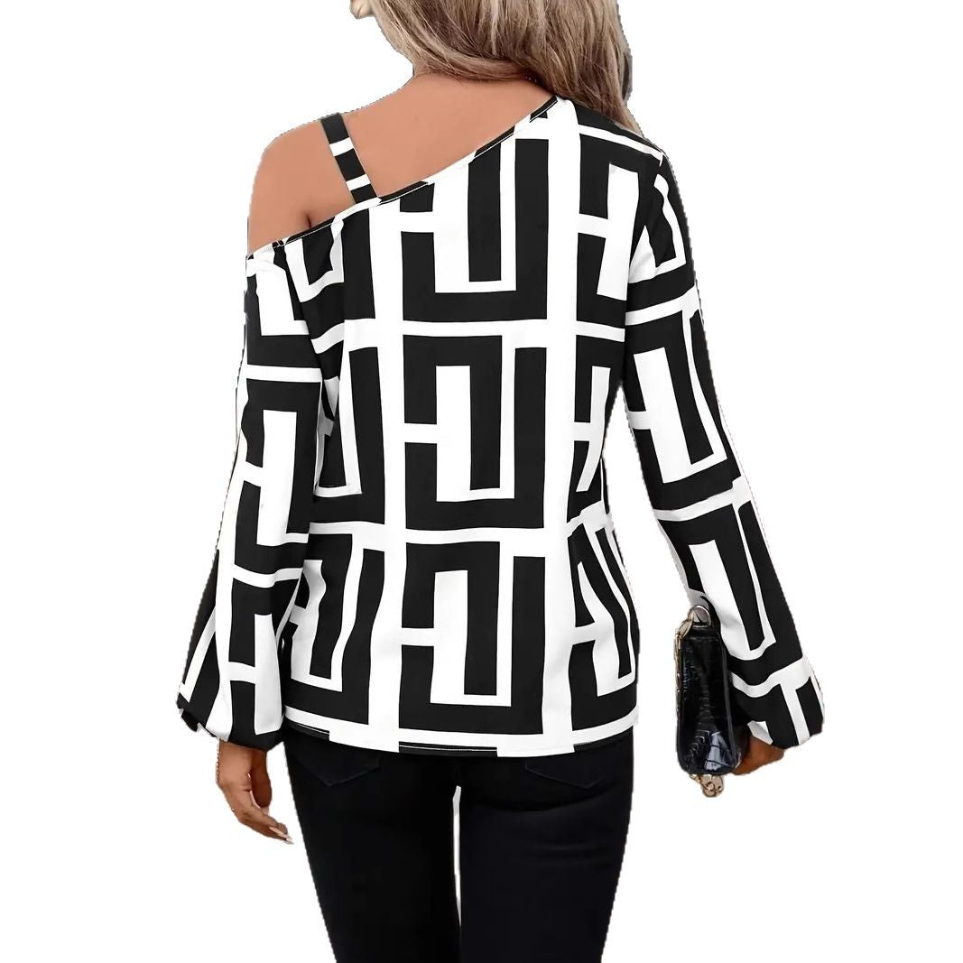 Dame Off-Shoulder Bluse med moderne geometriske mønstre Stilla