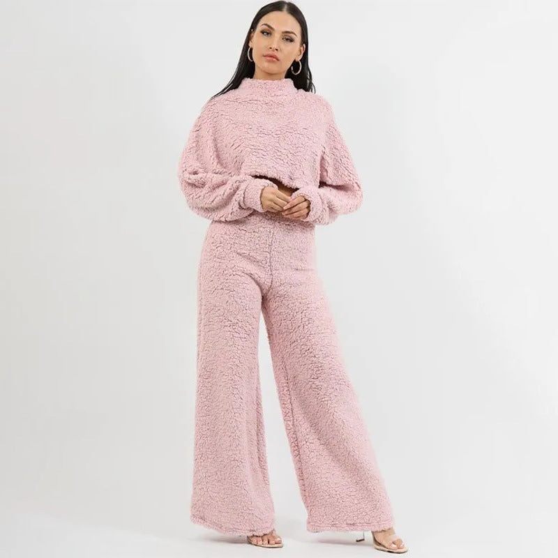 Dame Mode Cropped Sweater og Fluffy Bukser Sæt Stilla