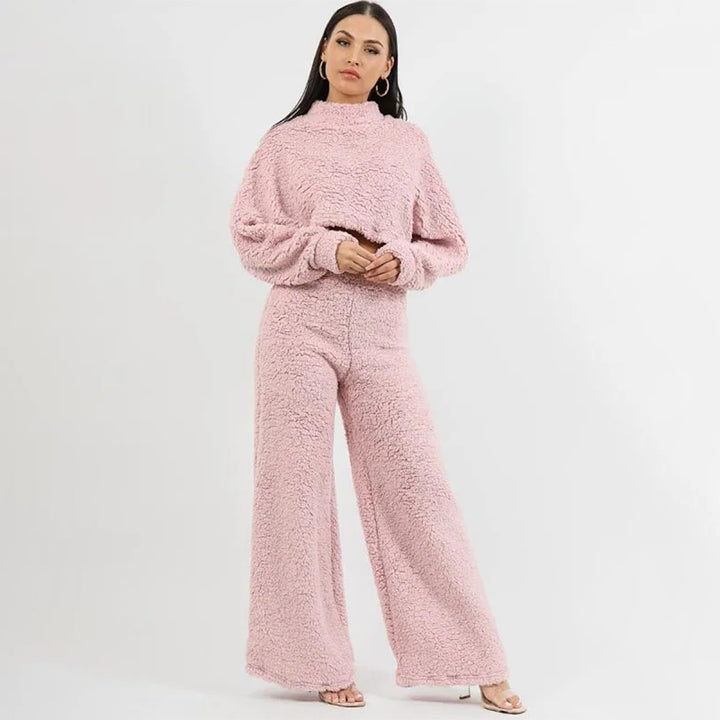 Dame Mode Cropped Sweater og Fluffy Bukser Sæt Stilla