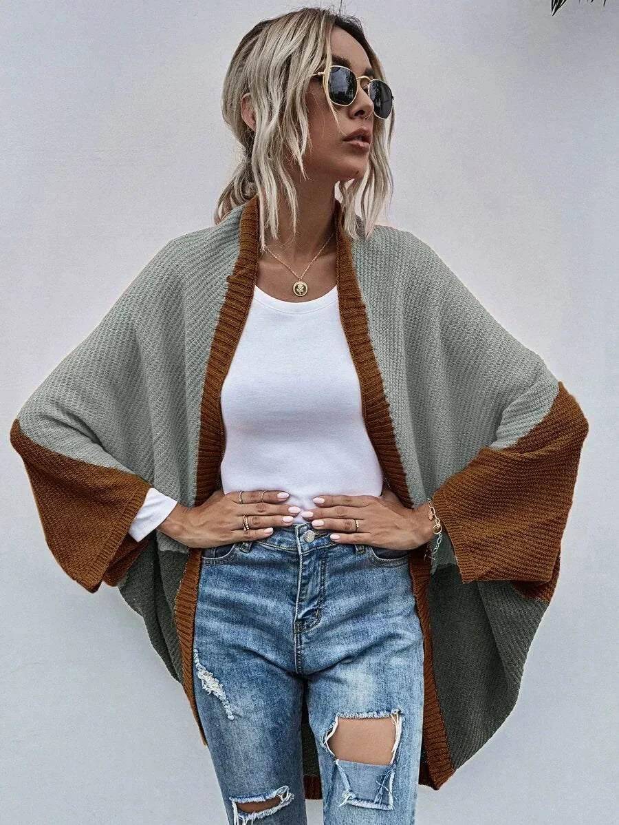 Stilla | Strikjakke Oversized Pasform Uld Strik Åben Front Flagermusærmer