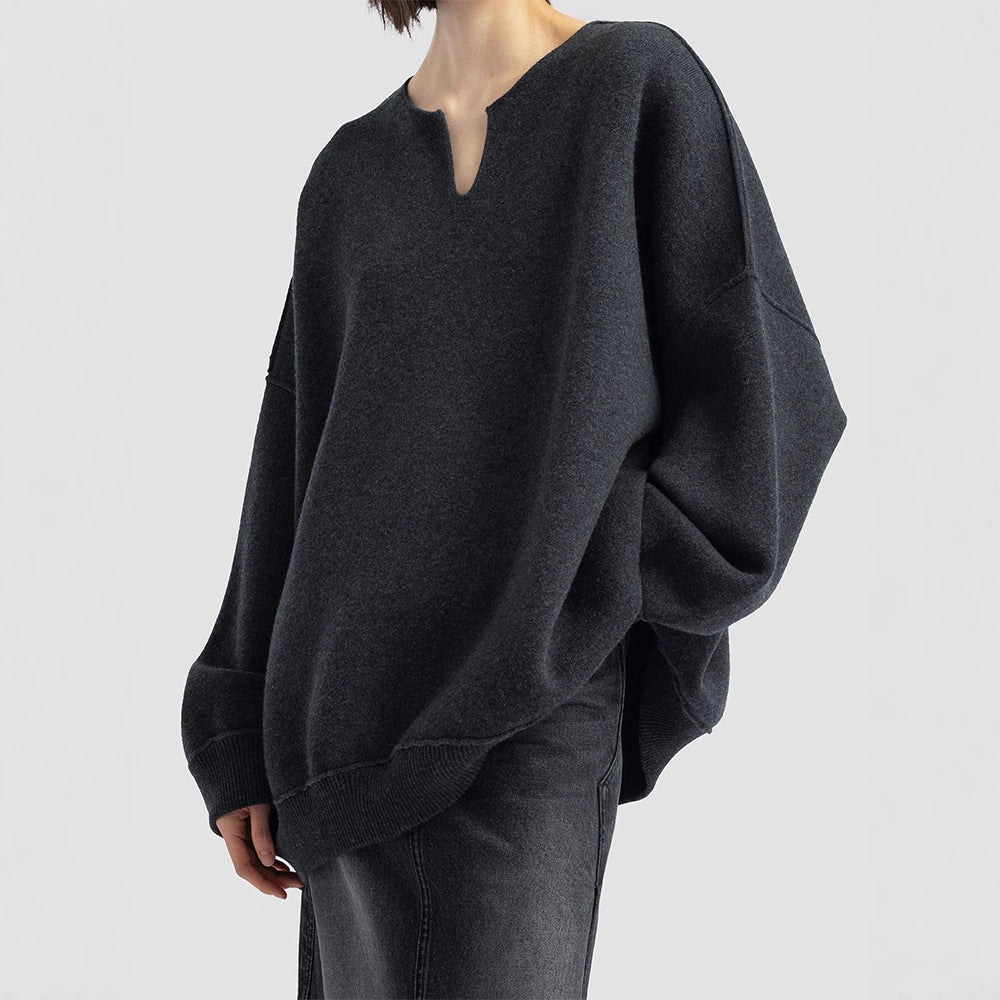 Kvinders oversized strikket sweater med V-hals drue