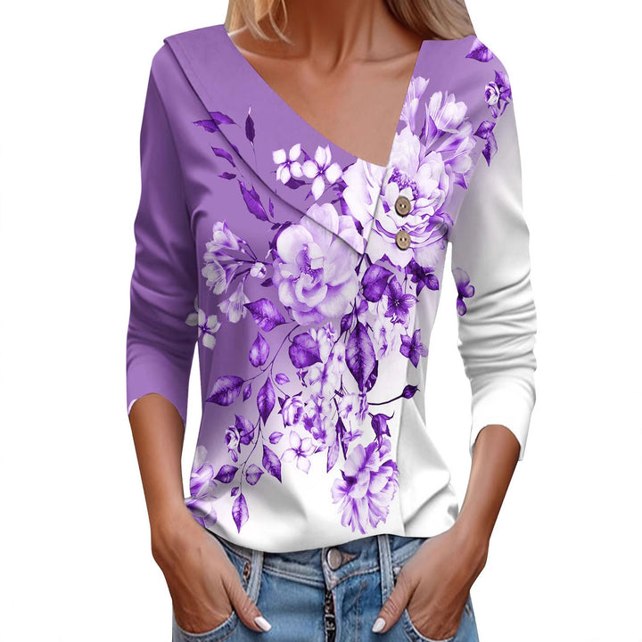 Dame Bluse skjorte med floral applikation og moderne knapdetaljer Stilla