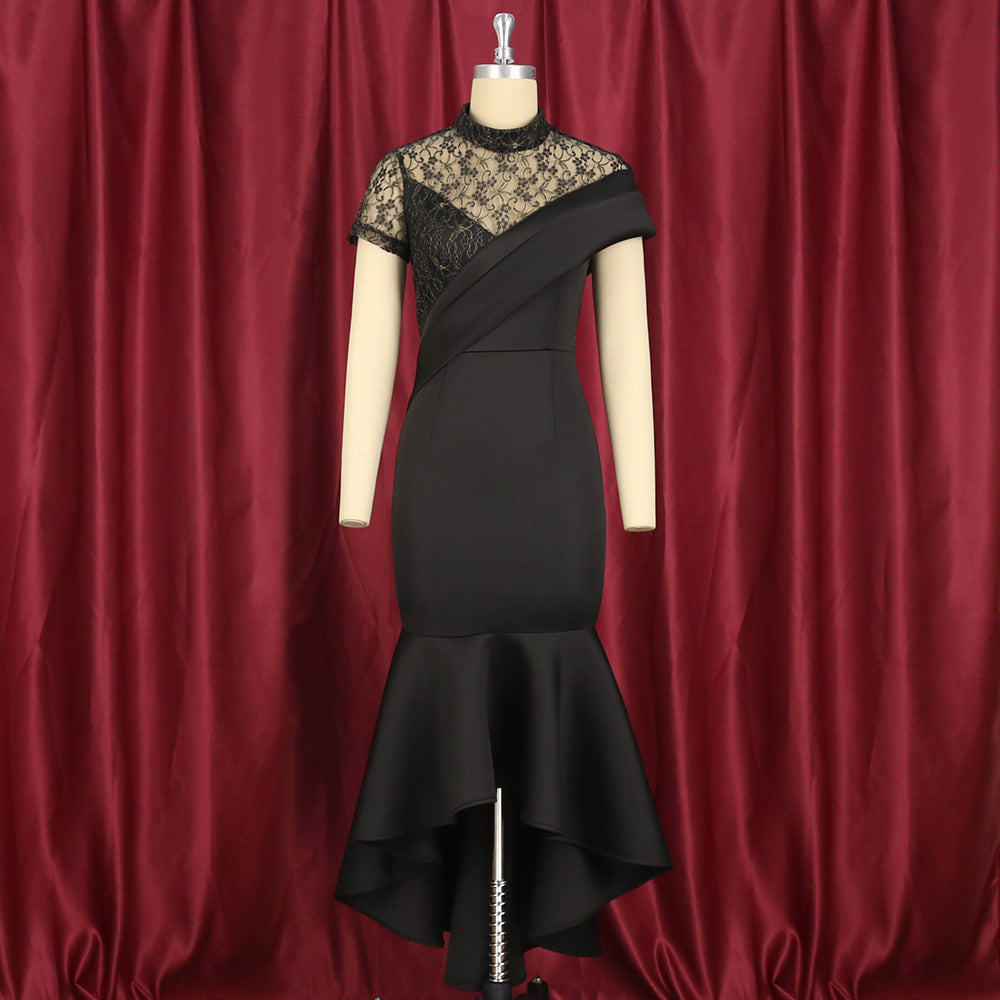 Dame Elegant aftenkjole med spids og asymmetrisk kant Skovae