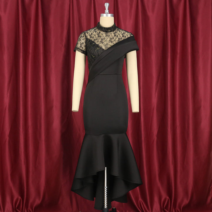 Dame Elegant aftenkjole med spids og asymmetrisk kant Skovae