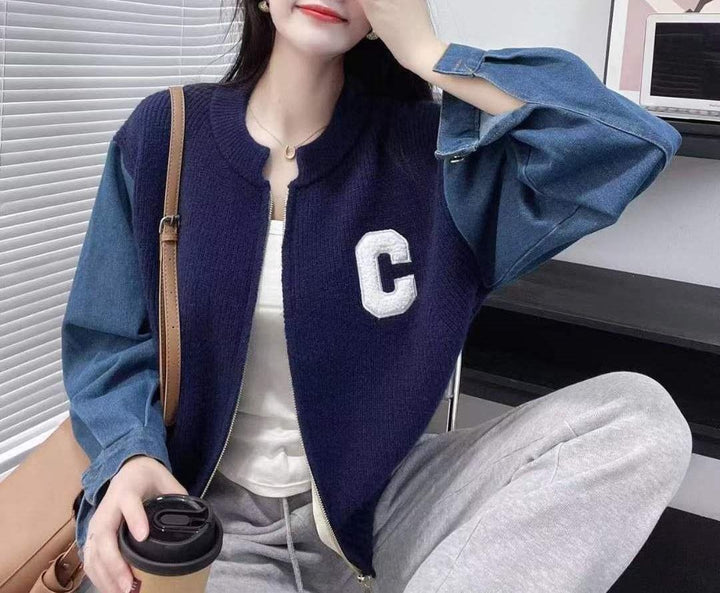 Dame Trendy Cardigan med Denim ærmer Stilla