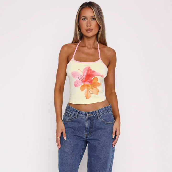 Dame Crop-Top med floraltryk og justerbare stropper Skovae