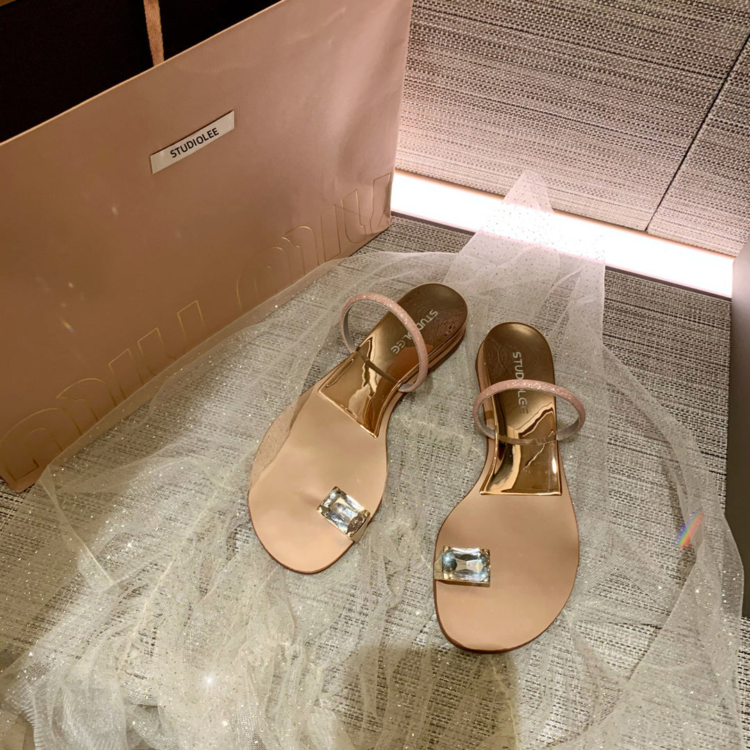 Dame Stilfulde Åbne Tå Slide Sandaler med Sten Accent Stilla