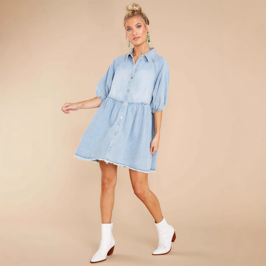Dame Fritids Denim Skjortekjole Stilla