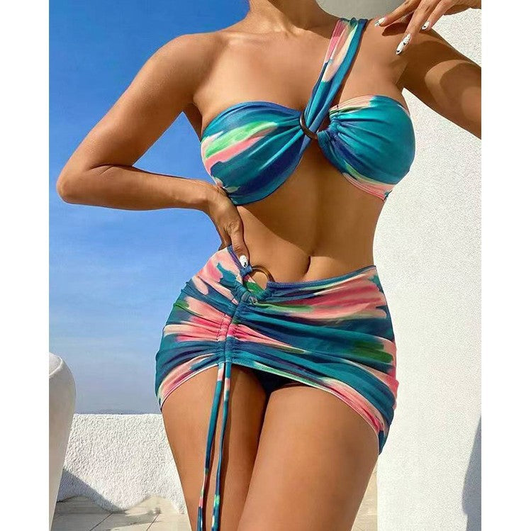 Dame Bandeau-bikini-sæt med sexy knude-detalje og justerbar nederdel Stilla