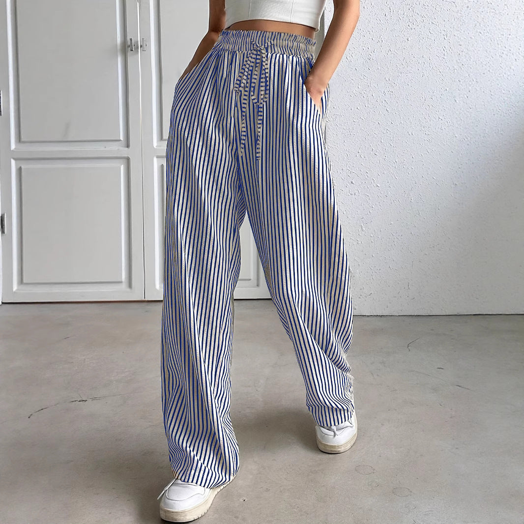 Dame Bred Stribepants med elastisk liv og bæltestropper Stilla