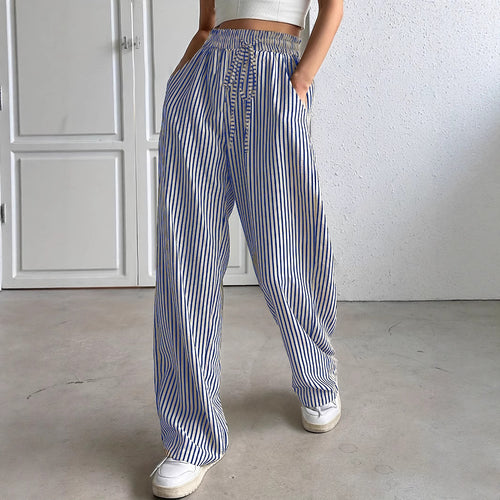 Dame Bred Stribepants med elastisk liv og bæltestropper Stilla