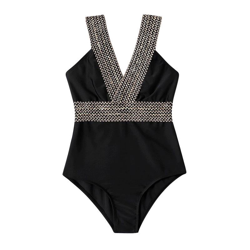 Femme Floral Print Dyb Udsnit En-dels Badedragt med Dekorative Accenter Stilla