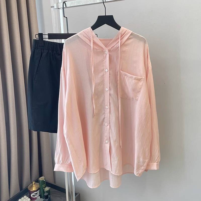 Femme Letvægt Hætte Button-Up Skjorte Stilla