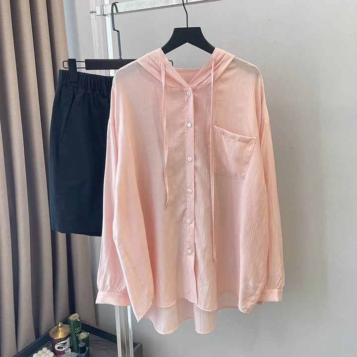 Femme Letvægt Hætte Button-Up Skjorte Stilla