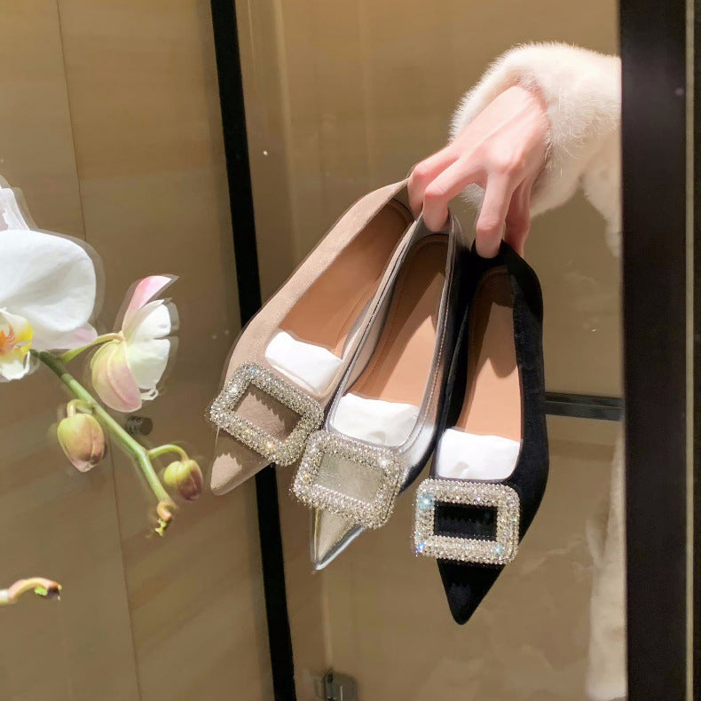 Dame Elegant Spids-Tå Ballerinaer med Krystal-Detalje Stilla