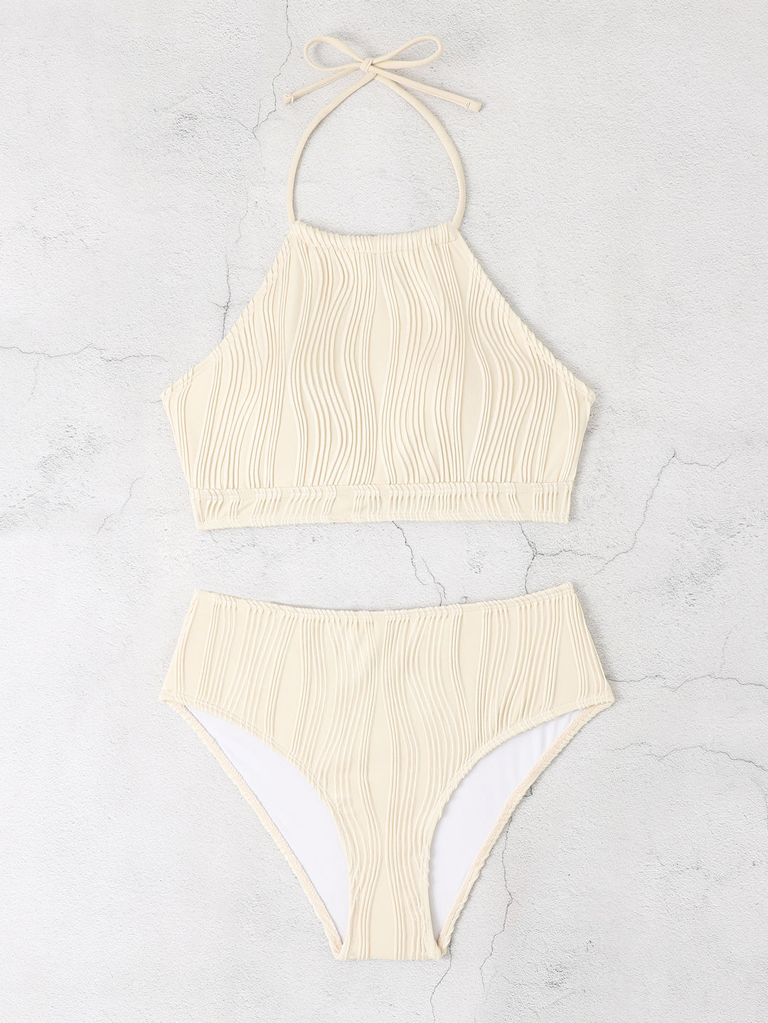 Dame Halter Neck Struktureret Bikini Sæt Stilla