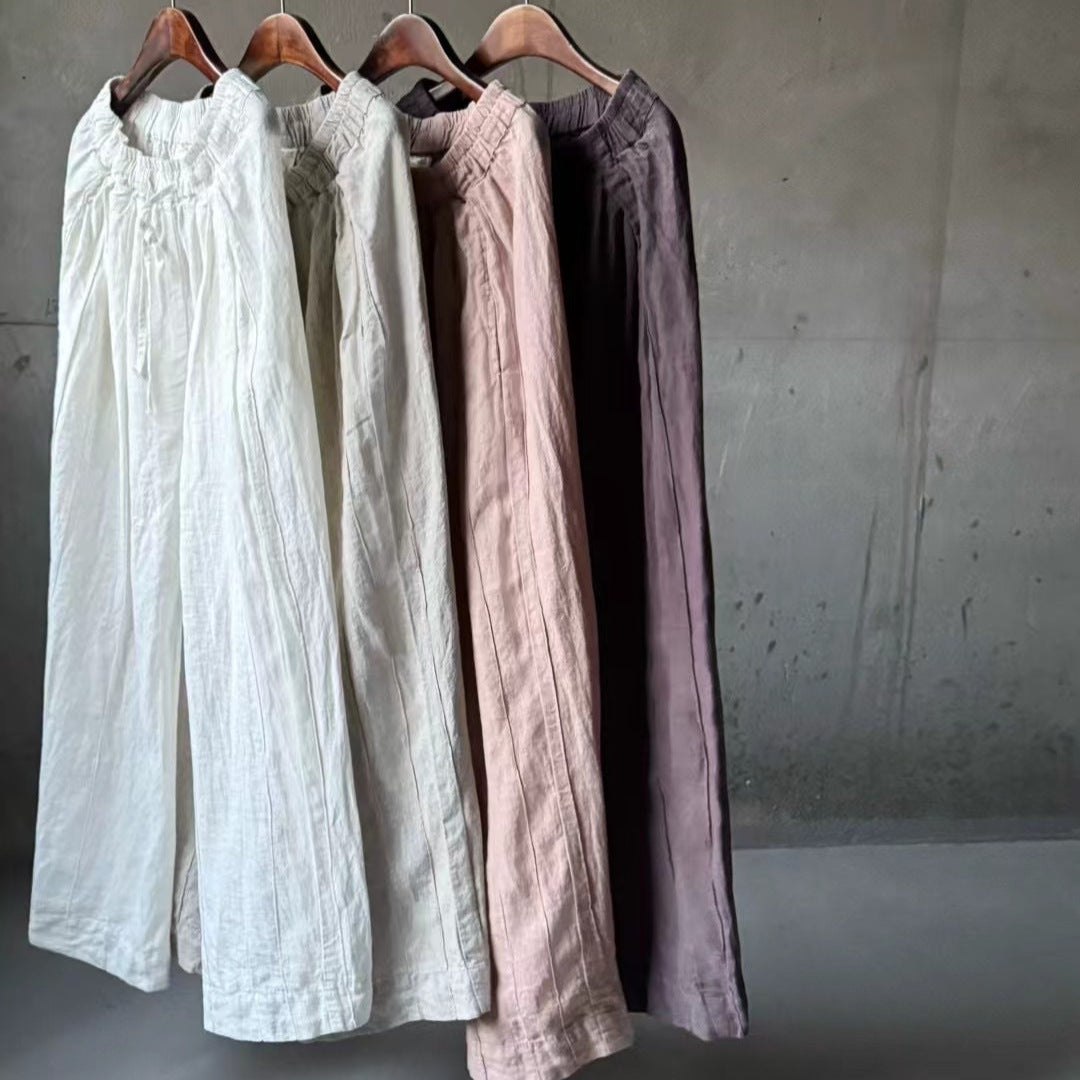 Dame Relaxed Fit Højtaljede Linned Culottes med justerbar snortræk Stilla