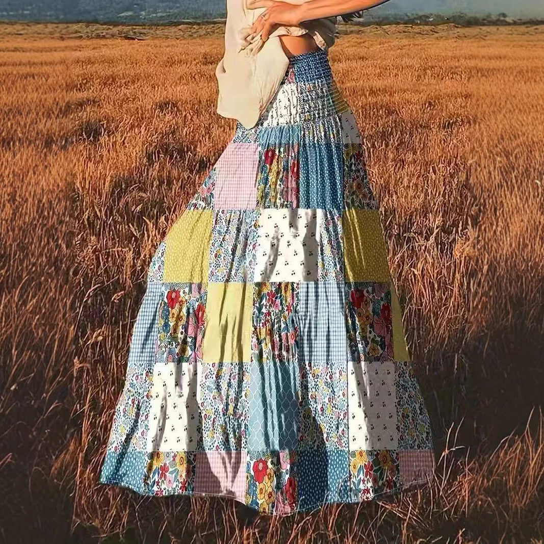 Dame Patchwork Maxiskørt med elastisk linning og flerfarvet design Stilla