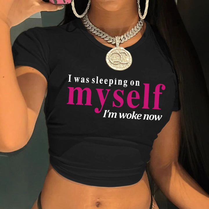 Dame Crop-T-Shirt med motiverende tekst Skovae