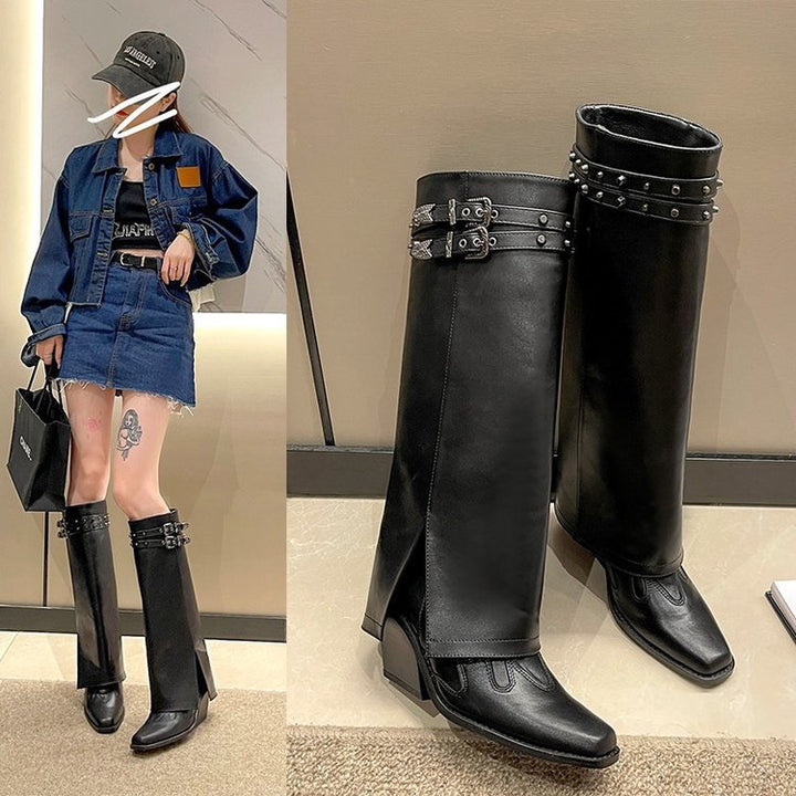 Dame Cowboy-støvler med dekorative spænder og moderne design Stilla