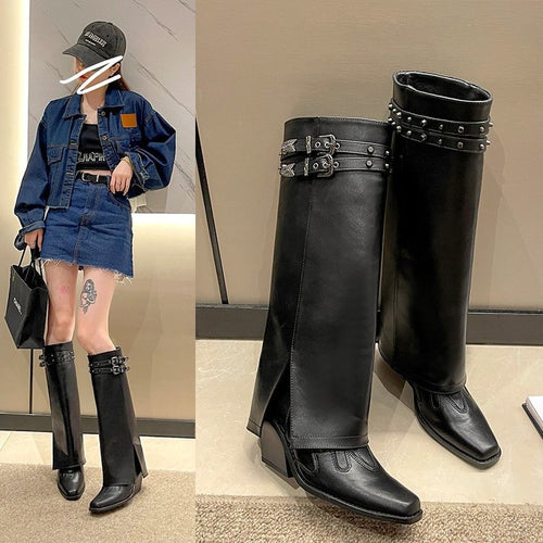 Dame Cowboy-støvler med dekorative spænder og moderne design Stilla