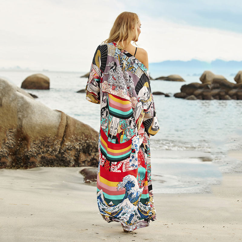 Dame Strandkimono med elegant mønster og sidelidsStilla