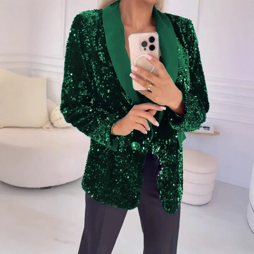 Damepaillettenblazer med elegant revers Stilla