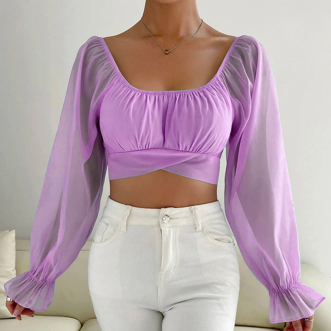 Damer cropped bluse med puffærmer og raffineret snit Skovae