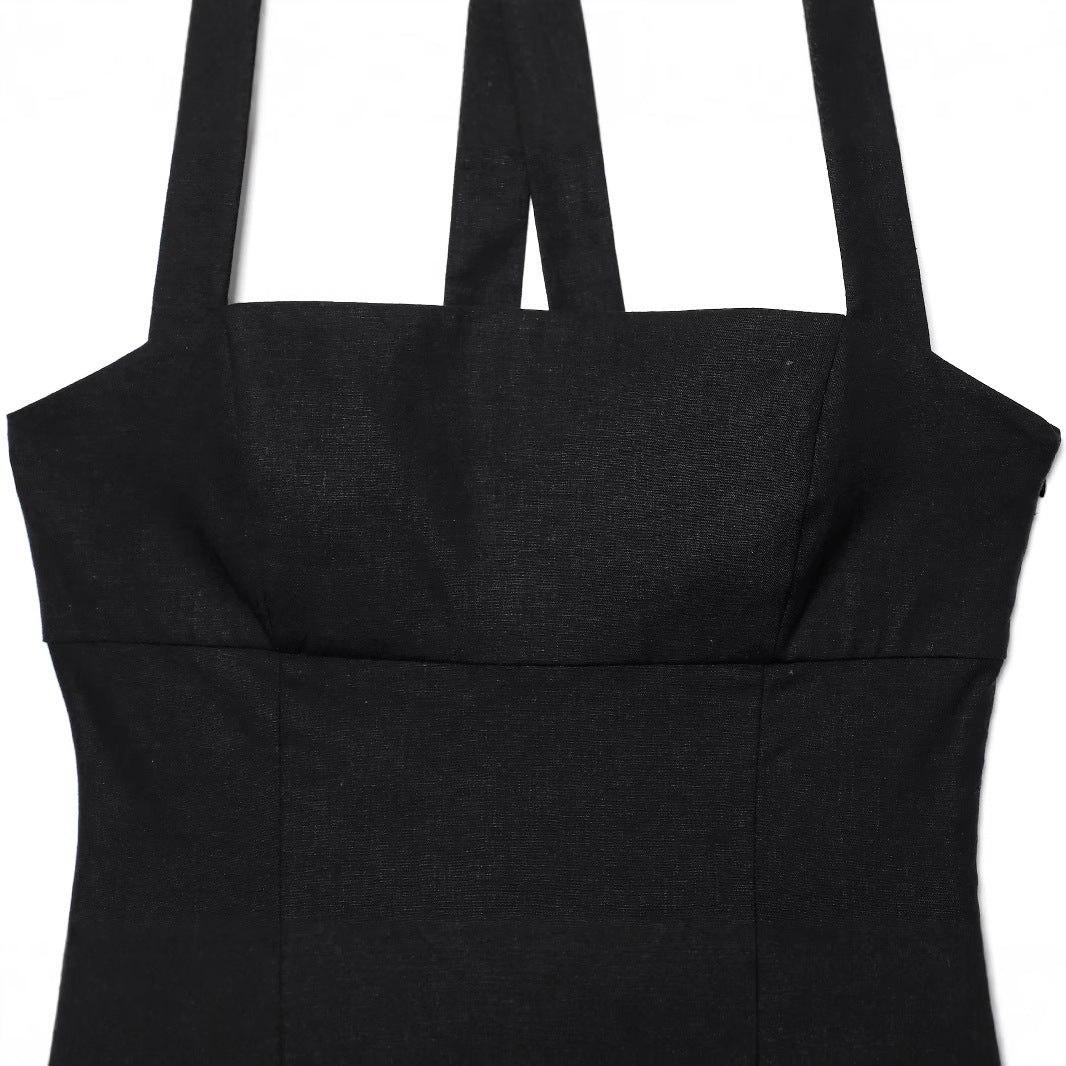 Dame Halter Neck Frit Mini Kjole med Flæsekant Stilla