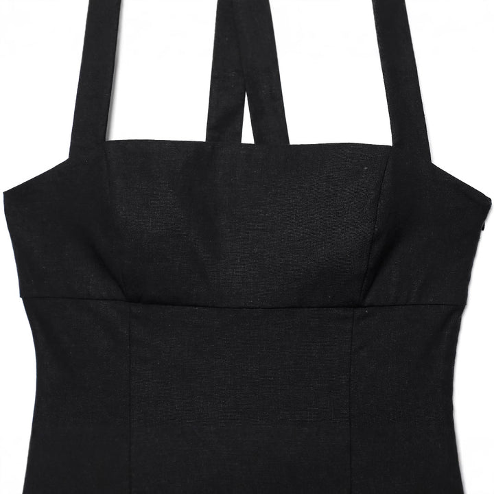 Dame Halter Neck Frit Mini Kjole med Flæsekant Stilla