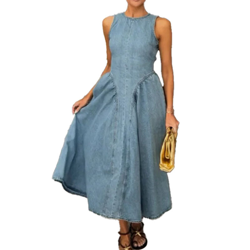 Kvindernes Jeans Maxi Kjole med Moderne Snit og A-Linje Stilla
