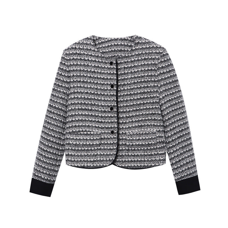 Dame fashionable jakke i tweed look med rund hals Stilla