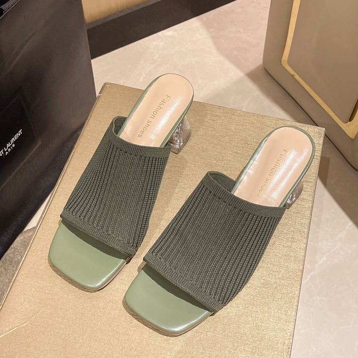Damer Slide-sandaler med luftig ribbstruktur og transparent blokhæl Stilla