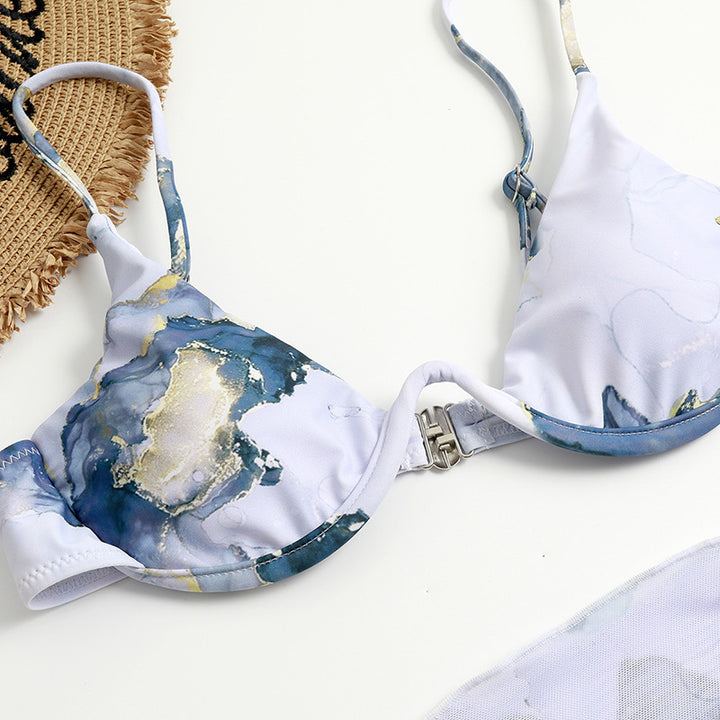 Damer bikini-sæt med blomsterprint indpakningsskørt og elegant trekantet top Stilla