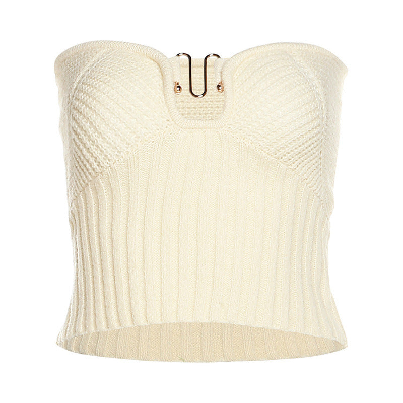 Dame strapless top med detaljeelskende ribstrik og moderne udskæring Skovae