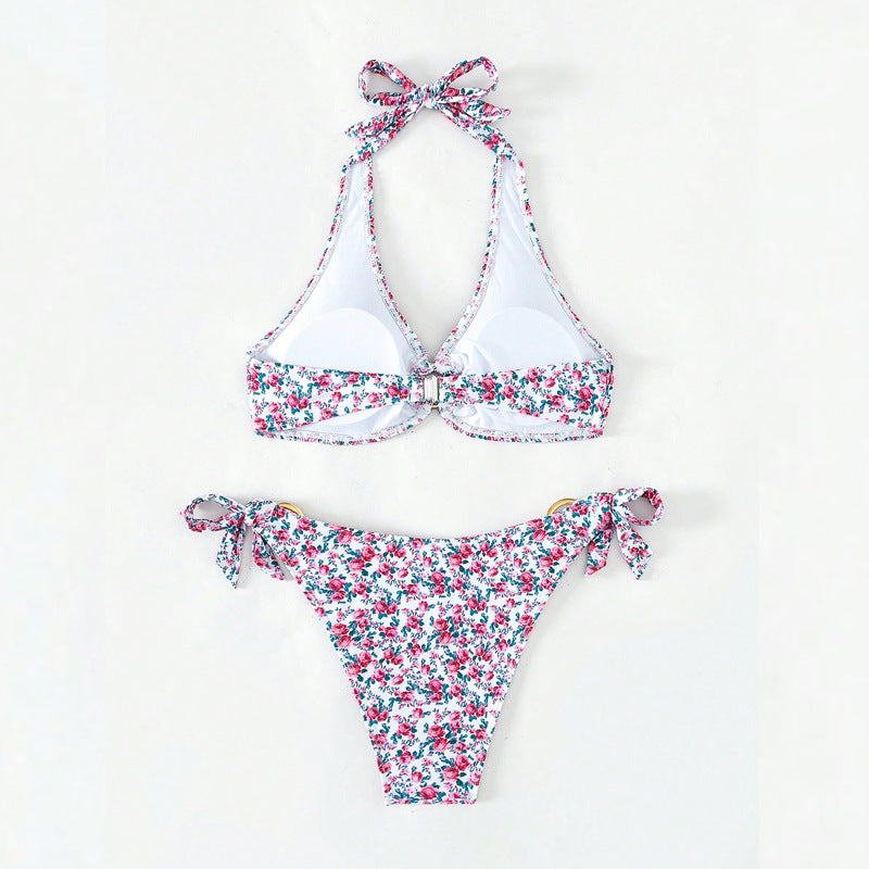 Dame triangel-bikini med legesygt blomsterdesign og komfortable sløjfer Skovae