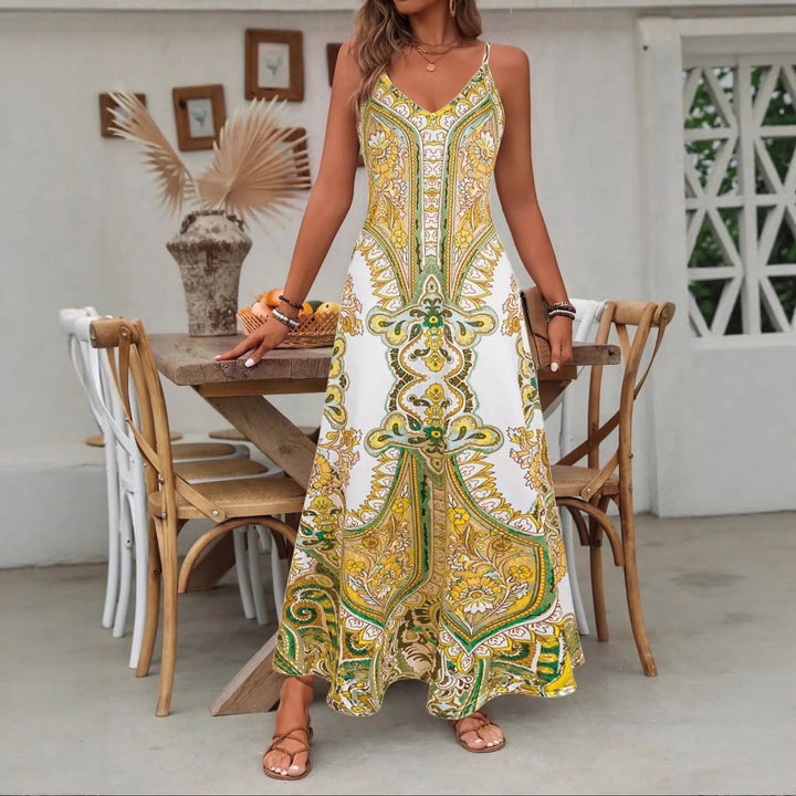 Dame maxikjole med elegant paisley mønster Skovae