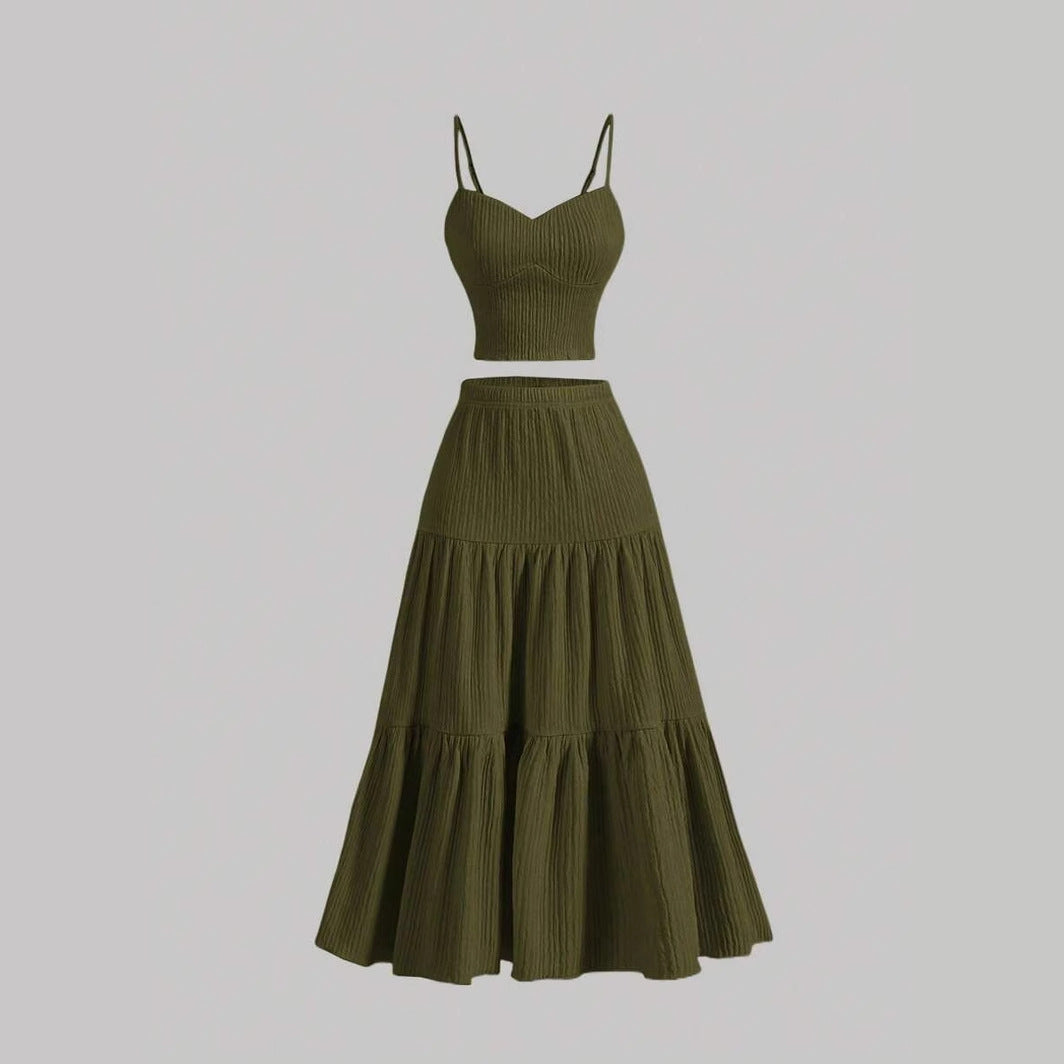 Dame luftig sommer top i to-delt look med volanger og justerbare stropper Stilla