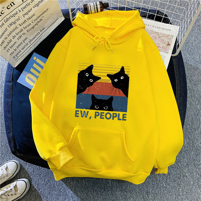 Kvinders hoodie med stilfuld kattemotiv og inspirerende tekst Skovae