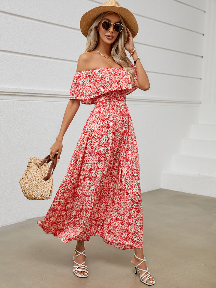 Dame Off-Shoulder Ruffle Maxi Kjole med draperet talje Stilla