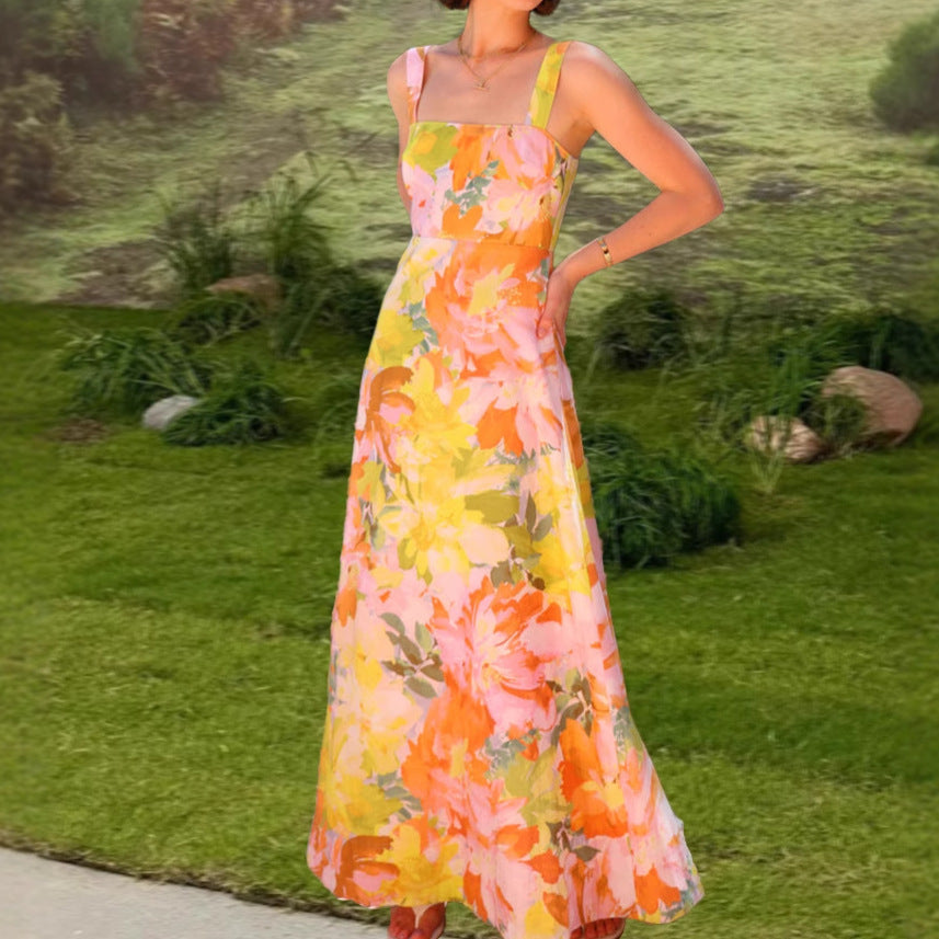 Dame maxi kjole med blomster mønstre Skovae