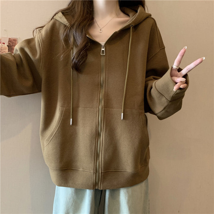Femme Zip-Up Vaffelstrik Hoodie med Oversized Pasform Stilla