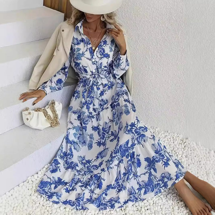 Dame skjorteblusekjole med floral design Stilla