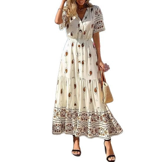 Dame Boho Maxikjole med blomsterprint og taljebelte Skovae
