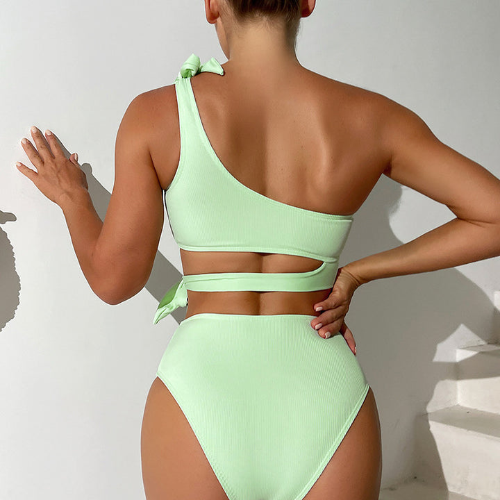 Dame Cut-Out Bikini-sæt med asymmetrisk top og fashionable bindebånd Skovae