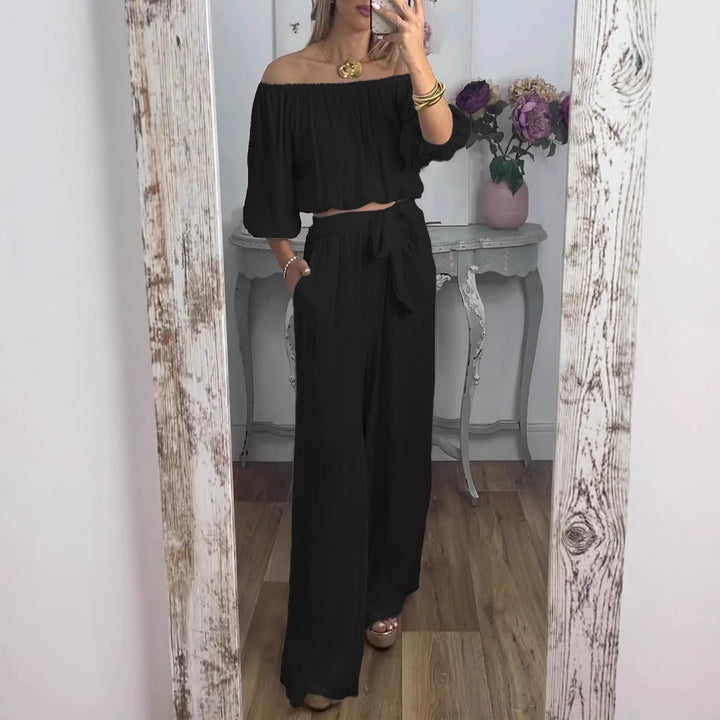 Dame Off-Shoulder Plissé Lounge Sæt Stilla