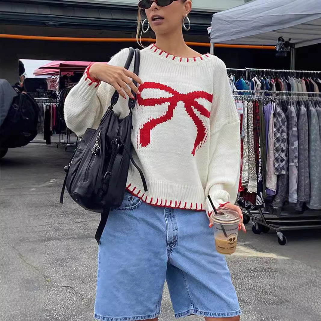 Dame casual sweater med legende bue motiv og iøjnefaldende detaljer Stilla