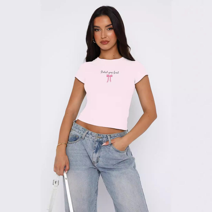 Dame behageligt crop-top med moderne print Skovae