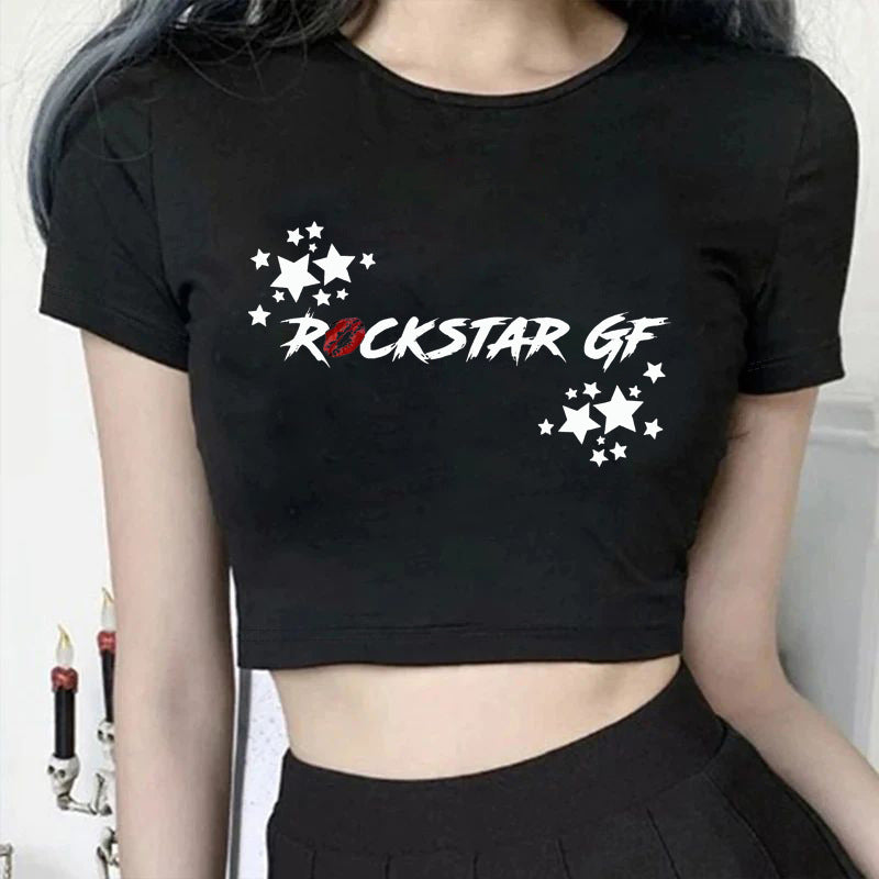 Damer Crop T-Shirt med moderne grafiktryk Skovae